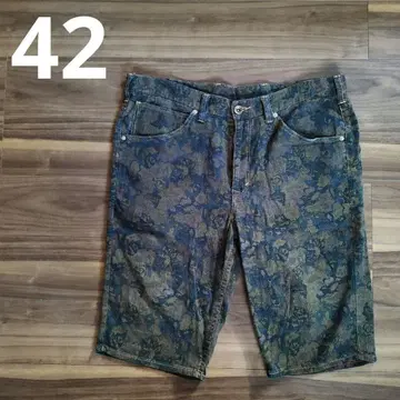 레어 EDWIN 마 혼방 올 패턴 숏팬츠 42 빅 사이즈 빈티지