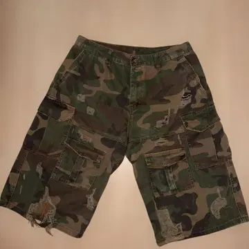 카모 패턴 카고 숏팬츠 데미지 가공