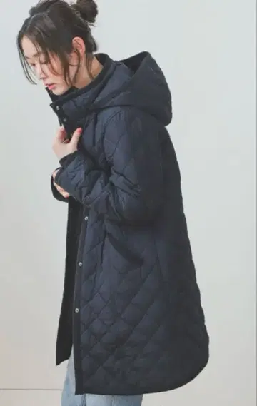 BEAMS HEART 퀼팅 후드 코트 블랙