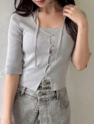 하프 슬리브 레이어드 가디건 상의 dazzlin