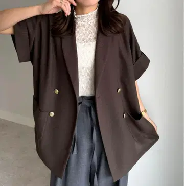 UNDOVE 골드 버튼 사용 루즈핏 메쉬 자켓 브라운 M 반팔