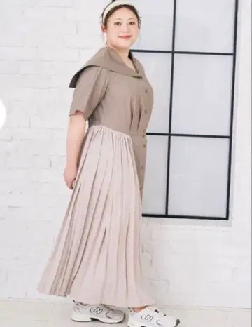 라파라파 세일러 카라 반팔 플리츠 원피스 3L 빅 사이즈
