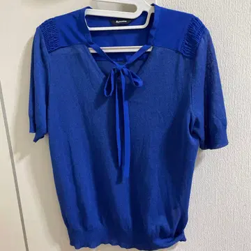 Aquascutum 반팔 니트 블루 리본 8호