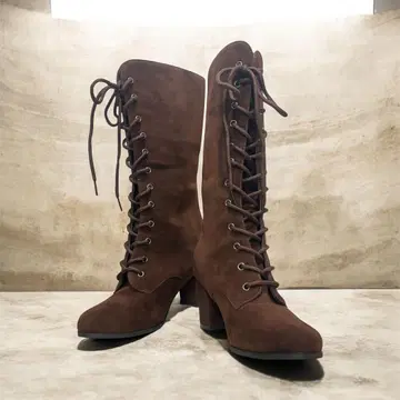 여성용 레이스업 부츠 23.5cm 브라운 힐 6.8cm