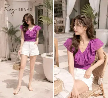 Ray BEAMS 스칼라 레이스 카슈쿨 블라우스 여성 상의 여름