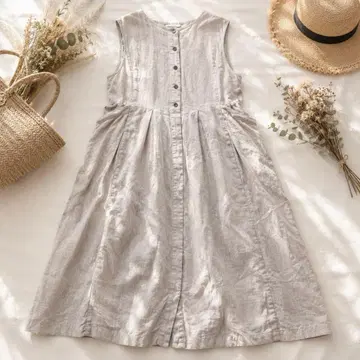 츠쿠로이 원피스 린넨 슬리브리스 에이프런 겉옷