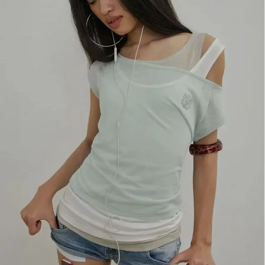 스컬프터 레이어드 티셔츠 민트 M