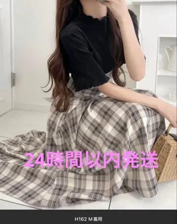 [ mily bilet ] 플리츠 도킹 체크 원피스 블랙 M