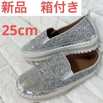 여성용 실버 글리터 슬립온 통굽 스니커즈 25cm