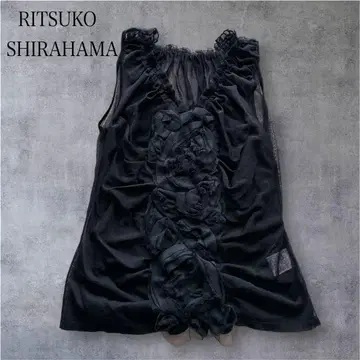 [ 새상품급 ] RITSUKO SHIRAHAMA 슬리브리스 블라우스 튤 모티브