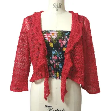 vintage 크로 셰 뜨개질 가디건 빨간색 itimi toro rose