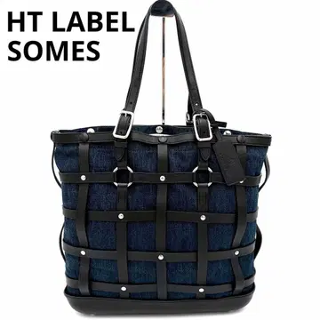 소메스 사들 HT LABEL 케이지 토트백 데님 가죽 블랙 숄더