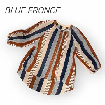 블루 프론세 밴드 카라 셔츠 시어 스트라이프 BLUE FRONCE