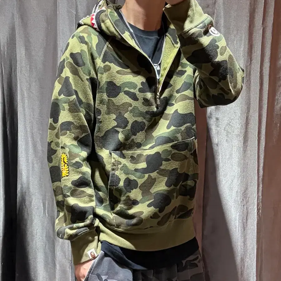 L BAPE 베이프 1st OG PONR 녹계 샤크 후드 아노락
