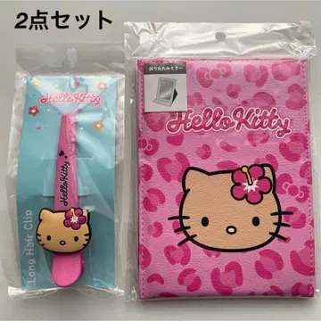 새상품 Sanrio 산큐마트 일광화상 키티 거울 헤어 클립 2점