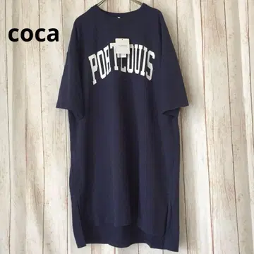 [ 미사용 ] coca 로고 프린트 원피스 네이비