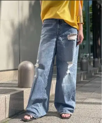 AP STUDIO 데미지 가공 와이드 데님 팬츠