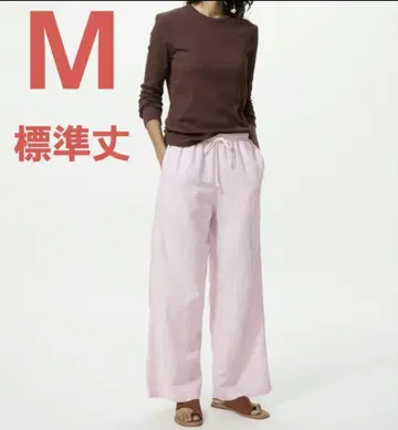 UNIQLO 린넨 블렌드 이지 팬츠 표준 길이 핑크 M 새상품