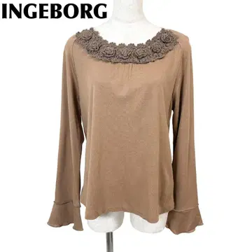 [새상품급] INGEBORG 긴팔 티셔츠 라이트 브라운 크로셰 옷깃 티셔츠
