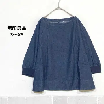 무인양품 샴브레이 블라우스 보트넥 7부 소매 XS~S 소매 리브 L128