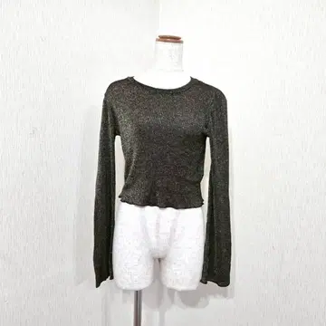ZARA 메탈릭 라메 니트탑 블랙 x 골드 ( S ) 긴팔
