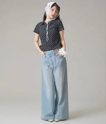 apres jour mignon 크로스 허리 데님 팬츠 블루
