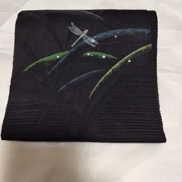 검은색 바탕 순수 실크 명주 주름 오비