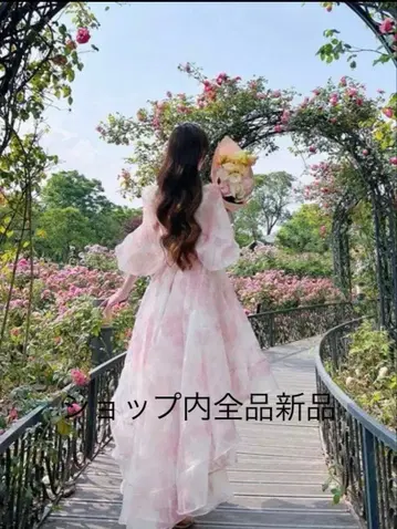 택 포함 새상품 핑크 꽃무늬 피쉬테일 드레스