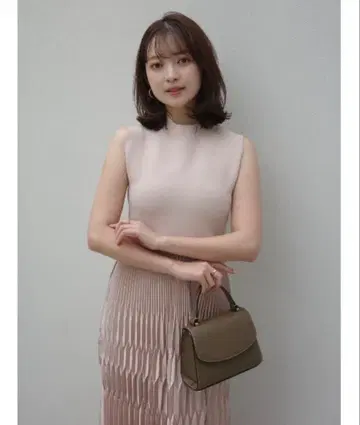 [ anuans ] 콤비 플리츠 니트 도킹 원피스 S