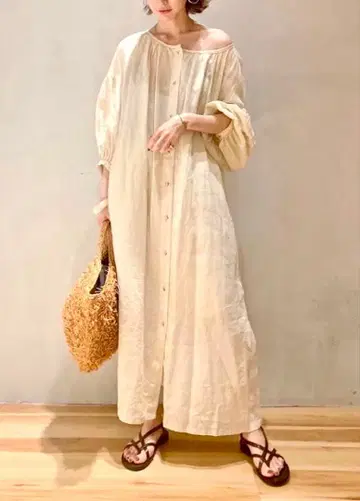 plage Linen 볼륨 슬리브 원피스