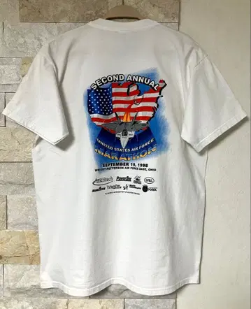 90s USAF 마라톤 T셔츠 1998 공군 전투기 XL 화이트 후르츠