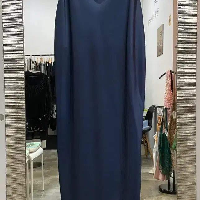 네이비 끈 실키원피스 (66사이즈)