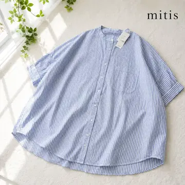 mitis 밴드 카라 스트라이프 셔츠 L 면 100% 25SS 택 포함 새상품