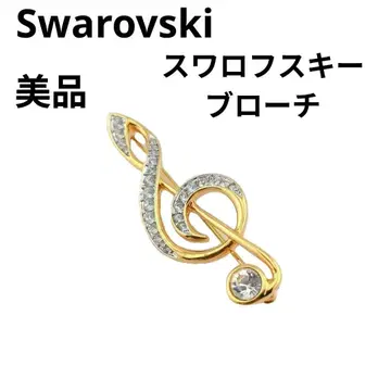 스와로브스키 SWAROVSKI 브로치 음표 모티브 골드 [ 새상품급 ]