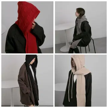[ 새상품 ] chiina 니트 후드 머플러 블랙 SDL0093