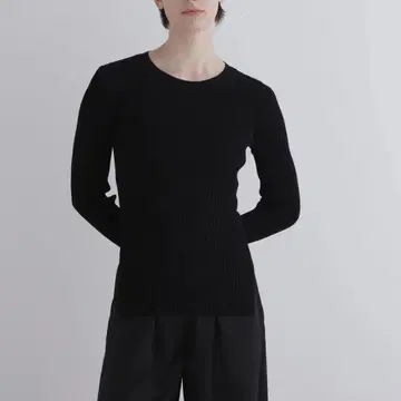 루피 리브 니트 긴팔 블랙