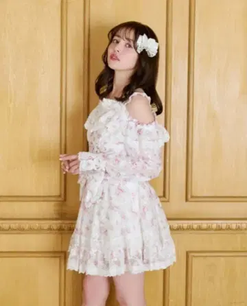 LIZLISA 꽃무늬 레이스 코르셋 스타일 원피스 화이트