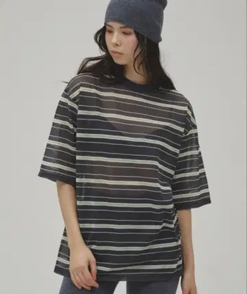 Sheer Border T셔츠 인디고 블루 택 포함