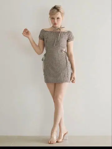 andmary 베키 체크 미니 드레스 브라운