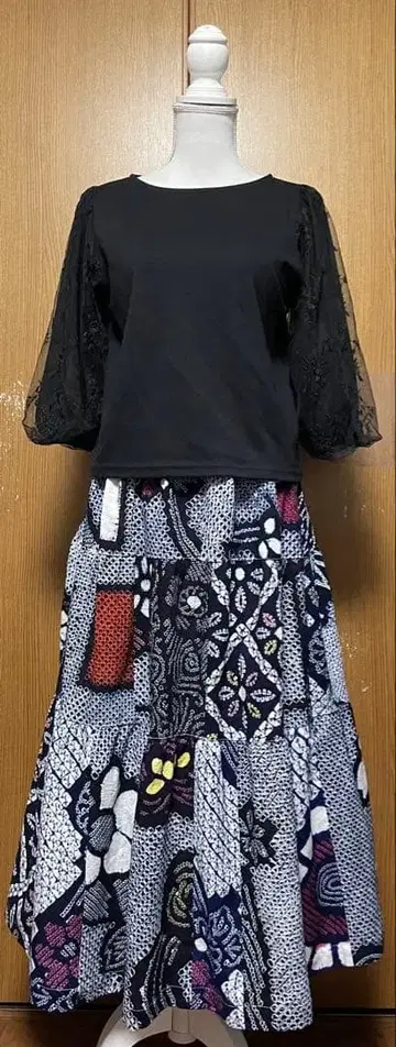 기모노 리메이크 아리마츠 시보리 패치워크 캉캉 스커트