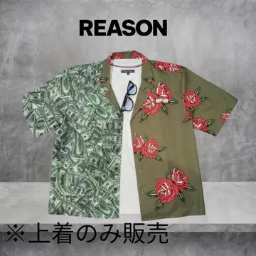 REASON 반팔 셔츠 머니 로즈 패턴 절개 디자인 하와이안 셔츠