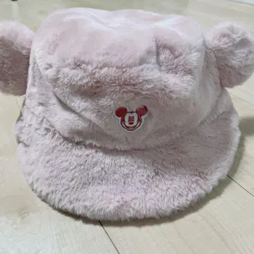 디즈니 시 파크 굿즈 미키 귀 달린 퍼 모자 핑크 58cm