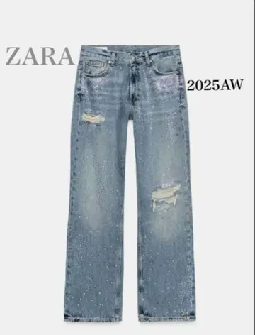 ZARA TRF 데미지 가공 큐빅 와이드 레그 데님 팬츠