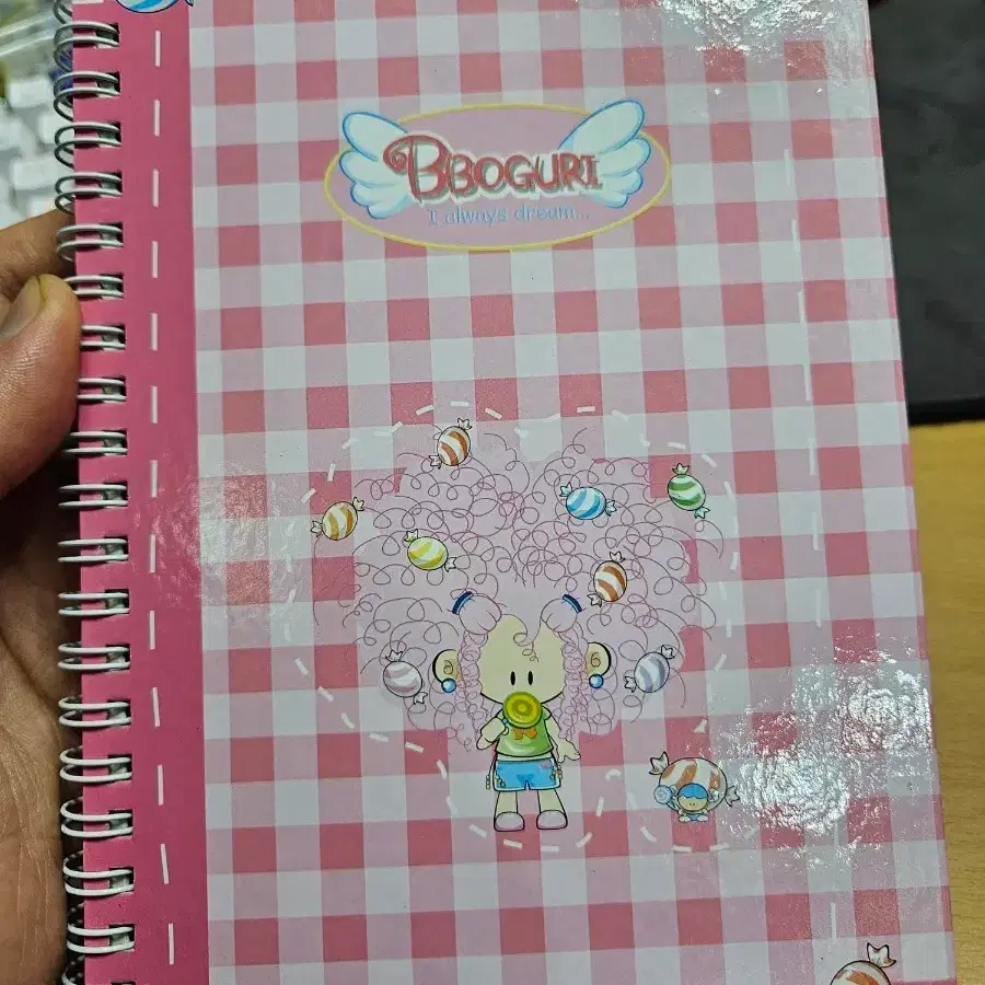뽀구리 노트 핑크 체크 작은거 고전문구