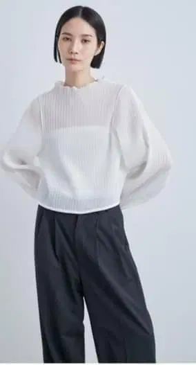 새상품급 MIESROHE 블라우스 시스루 플리츠 블라우스