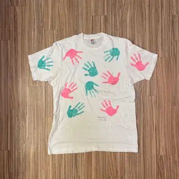 90s 빈티지 Hanes 호러 손 모양 프린트 T셔츠 화이트 XL