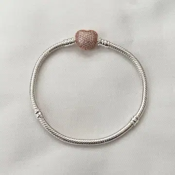 판도라 파베 하트 스네이크 체인 팔찌 로즈 골드 17cm