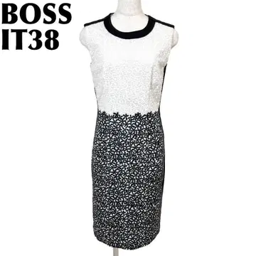 [ 새상품급 ] BOSS 슬리브리스 타이트 원피스 IT38 화이트 x 블랙 꽃 시집