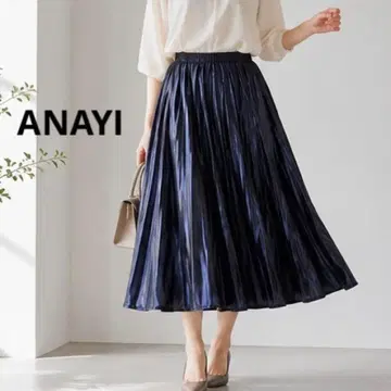 [새상품급] ANAYI 아나이 고급스러움 새틴 개더 스커트 네이비 38 일본제