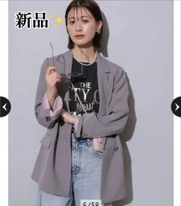 새상품 아르페쥬 스토리 W 버튼 테일러드 자켓 그레이 핑크